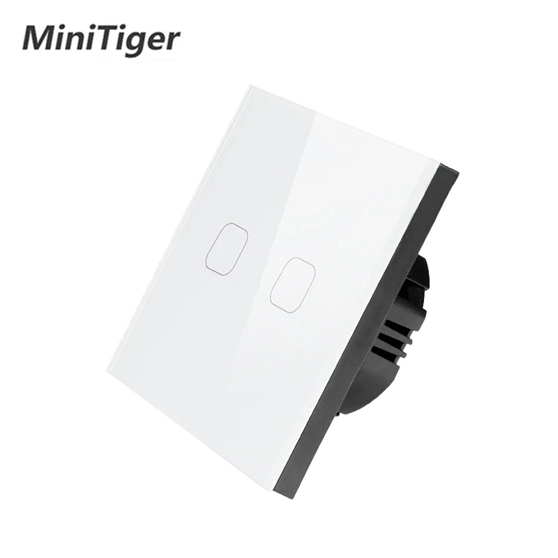 MiniTiger светодиодный сенсорный выключатель лампы ЕС/Великобритания Стандартный стеклянный переключатель панели, 2 банды 1 способ, AC220V ЕС свет настенный сенсорный экран переключатель - Цвет: 2 Gang White