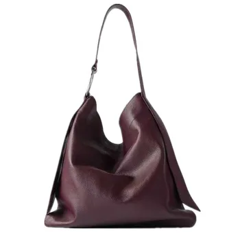 

Ellacey Vintage Soft Leather Ladies Tote Bag Simple Large Capacity Shoulder Bag Multi-Layer Casual Women Shopping Messenger Bag