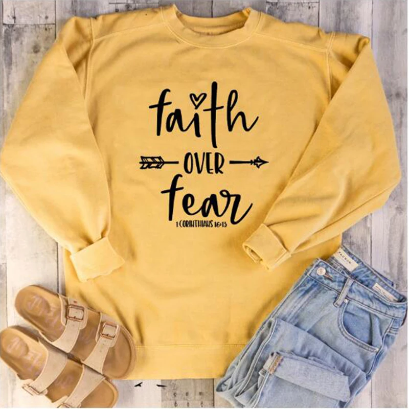 Faith Over Fear Графический Для женщин толстовка эстетику с христианскими текстами и пуловер Вера Надежда Любовь джемпер Повседневное девушка верхняя одежда Прямая поставка