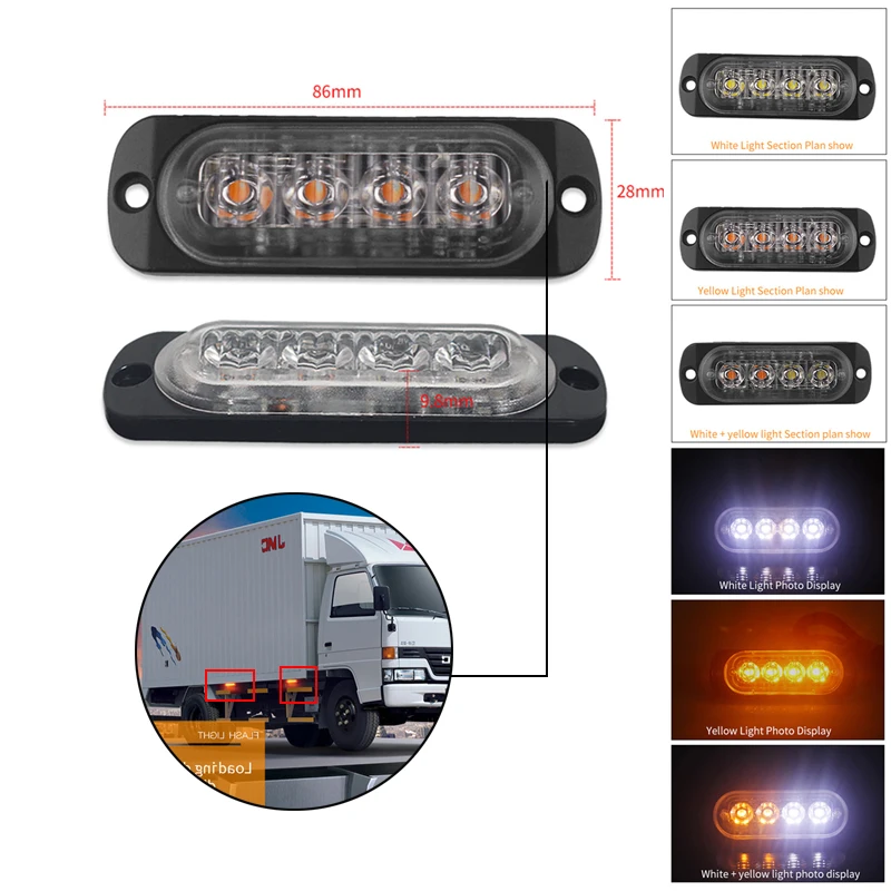 

4LED Car light strip Ultra-thin side marker lights for trucks Strobe lamp LED Police Flasher Emergency Construction Warning ligh