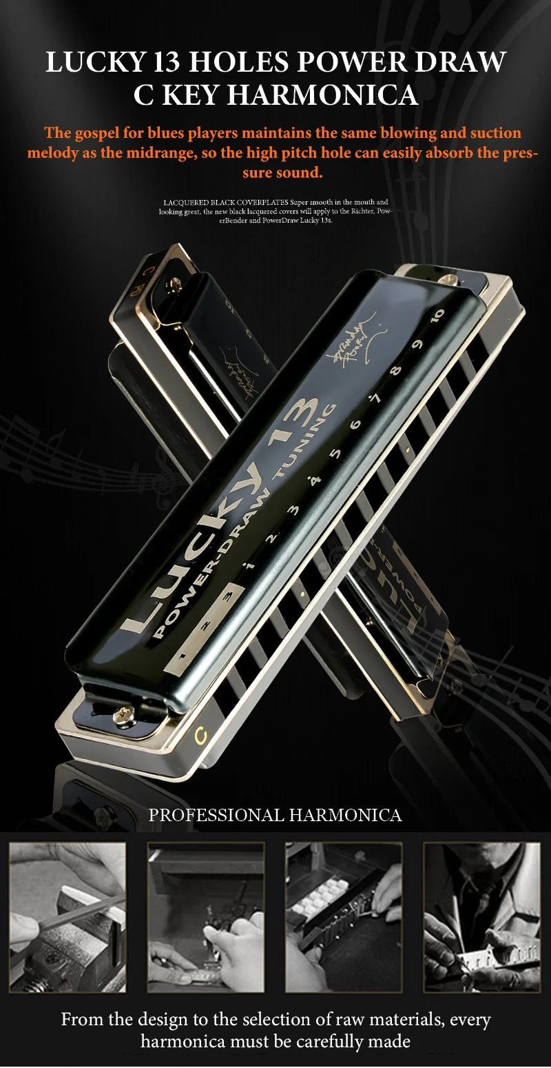 Description Picture 3 of itemEASTTOP LUCKY 13 Holes PowerDraw Harmonica Professional Musical Instruments With Case For Adults Student Professional Players
