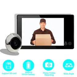 Monitor de vídeo campainha 4.3 Polegada tft tela colorida vídeo olho 145 ° grande angular olho mágico li bateria foto registro de segurança em casa inteligente