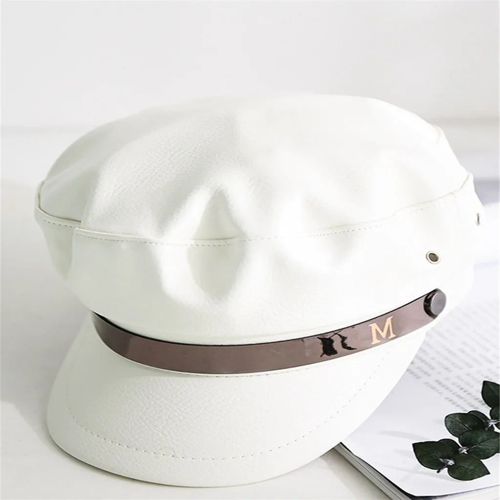 Дизайн головной убор из заменителя кожи берет простые цвета Дамы Женщины s Девушки Мода шляпа на зиму осень Газетчик шляпа подарок для женщин