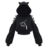 Sweat-shirt gothique à manches longues pour femmes, vêtements de couleur unie, ajouré, pull décontracté, été automne Y2k 4