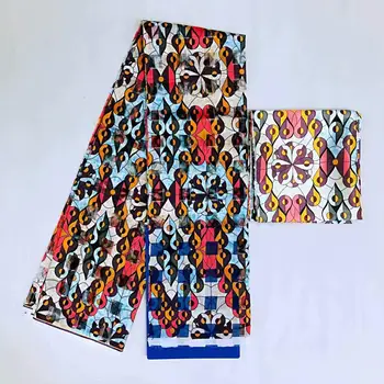 

Gahna Style satin silk fabric with organza ribbon African wax design stain silk ankara pattern 4+2yards