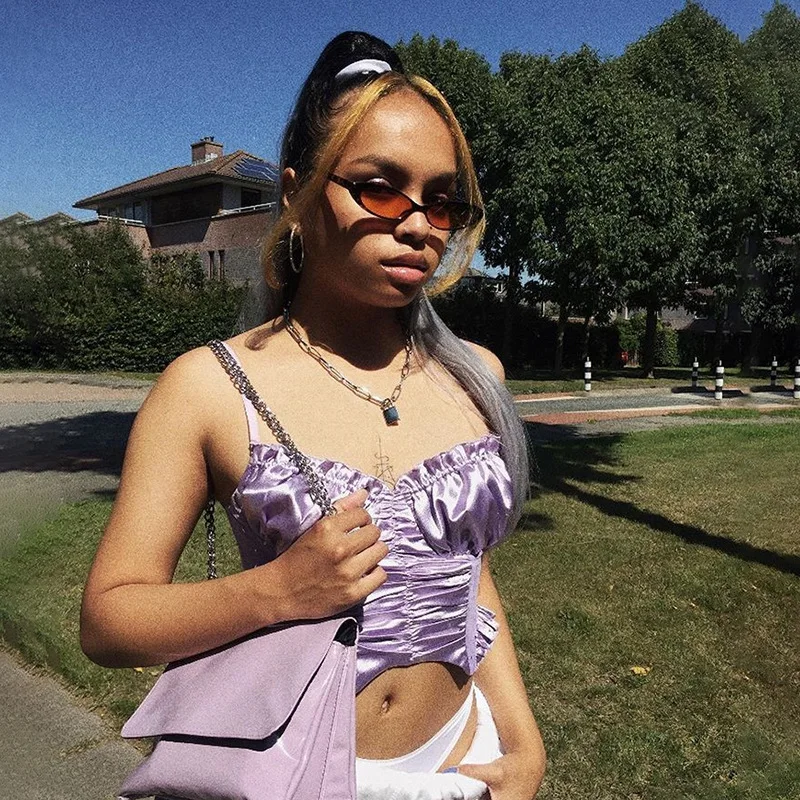 

SCK women purple Basic Ruched Elastic Slim fit Soft vests 2020 Fashion Elegant camisole Comfortable Crop Tops Tank Top