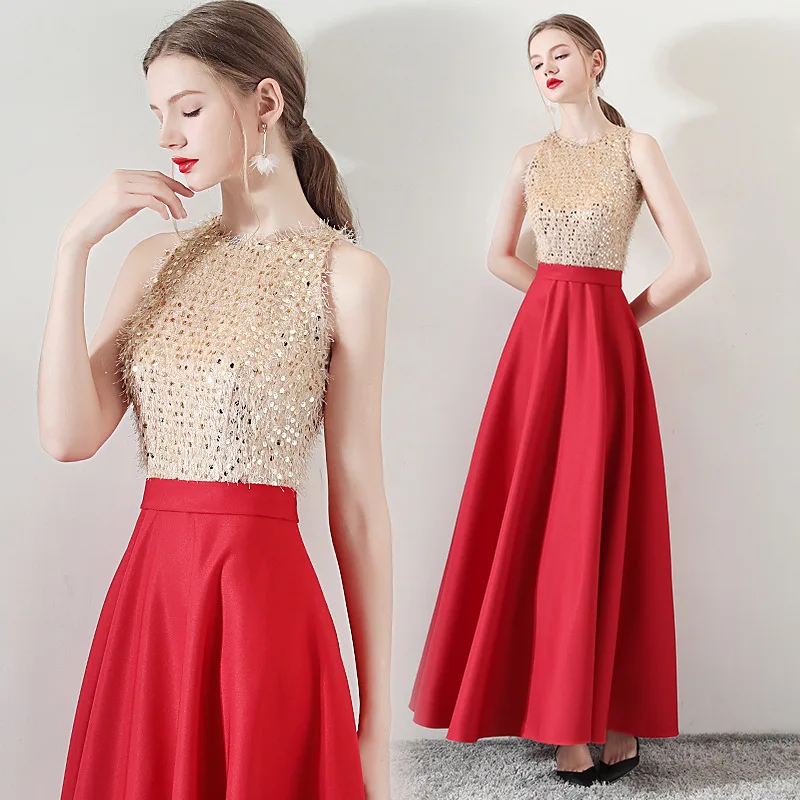 

2020 Sale New Arrival O-neck Sleeveless Toast Dress The Bride 2020 Autumn Wedding Party Socialite Long Show Thin Women Feeling