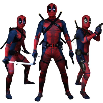 

Adult Kids Deadpool Cosplay Costume with Mask Superhero Zentai Wade Winston Wilson Haloween Costume kids Bodysuit Suit Jumpsuits