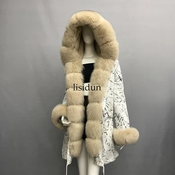 

2019 fashion winter jacket women real fur coat natural real fox fur collar loose long parkas big fur outerwear Detachable