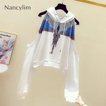 

2019 New Autumn Fashion Long Sleeves Printing Hooded Hoodies Woman Short Sweatshirt Lady Sweatshirt Women's Casual Jackets