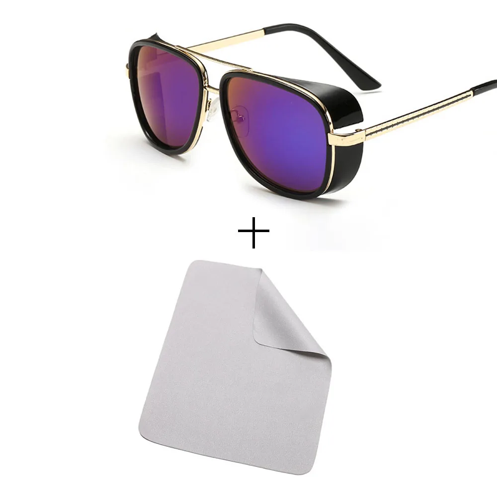 Glasses and cloth Минимальный мужской стимпанк солнцезащитные очки тони старк железный человек солнцезащитные очки ретро винтажные очки стимпанк солнцезащитные очки UV400 - Цвет линз: Glasses and cloth