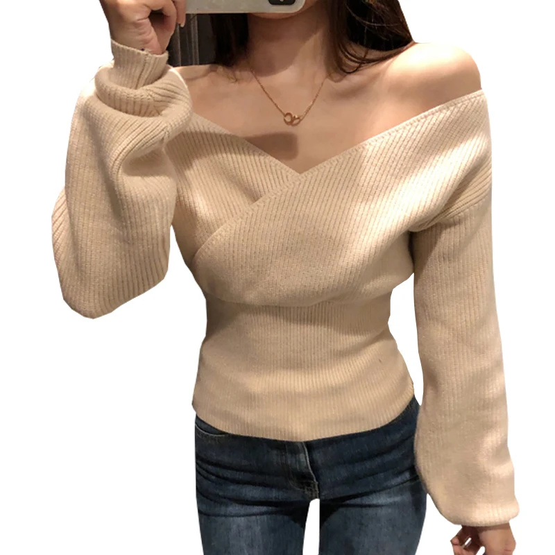 shintimes V-Neck Clothes Winter Tops For Women Knitted Sweater Long Sleeve Sweaters And Pullover Woman Pull Femme | Женская одежда