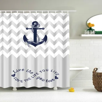

Dafield Bath Curtain Shower Curtains Nautical Anchor Zigzag Live Laugh Love Bathroom Decor Waterproof Polyester