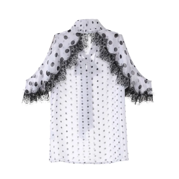 [LIVIVIO] шифоновая рубашка в горошек с длинными рукавами и галстуком-бабочкой, топы, мини-юбка, асимметричные мини-юбки в горошек, комплекты из двух предметов для женщин
