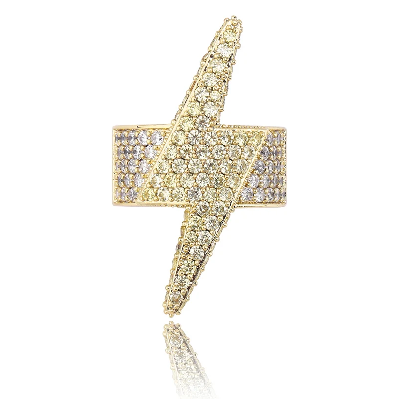 TOPGRILLZ Bling Lightning кольца Iced Out кубический циркон золото серебро Цвет Личность хип хоп ювелирные изделия для мужчин женщин - Цвет основного камня: Gold