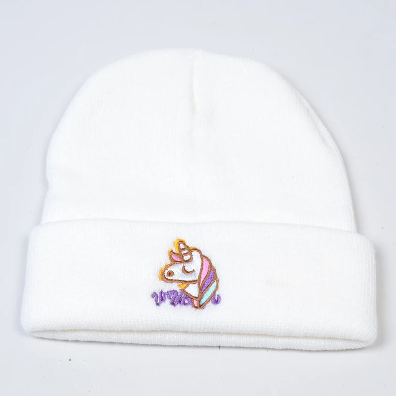 Осенняя женская шапка зимняя вязаная шапка Единорог вязанные шапочки с вышивкой шапка унисекс зимняя теплая шапка в стиле хип-хоп