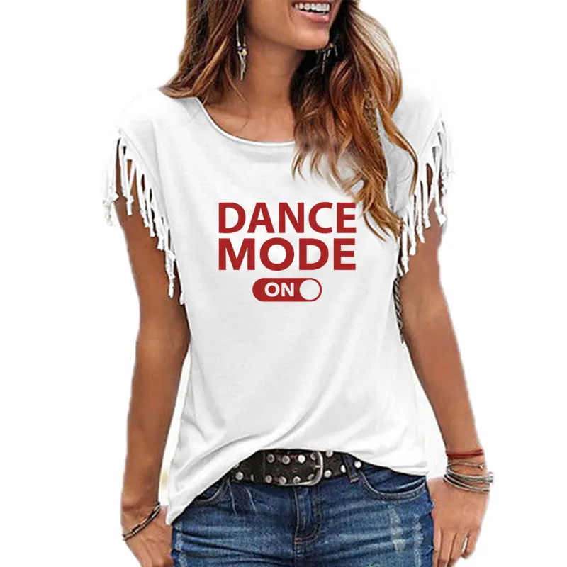 Летняя женская футболка с надписью dance mode on, хлопковая Повседневная забавная футболка для девушек, топ, хипстер - Цвет: 3
