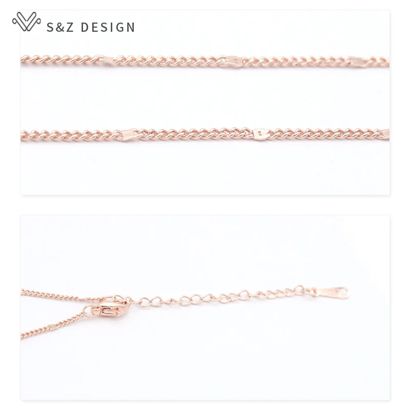 S&Z DESIGN Fashion Elegant Oval Large Crystal Necklace For Women Girl Wedding Party 585 Rose Gold Color Jewelry