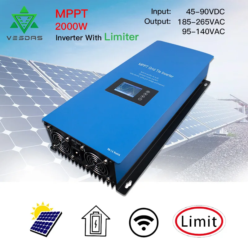 Солнечный на сетке галстук инвертор 2000 Вт микро MPPT сетки инвертор конвертер регулятор 45-90VDC 95V-265VAC с ограничителем для солнечных панелей