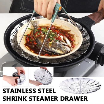 

Hot Sale Folding Dish Steam Stainless Steel Vegetable Cooker Steamer Food Steamer Basket Mesh Expandable Pannen Kitchen Tool