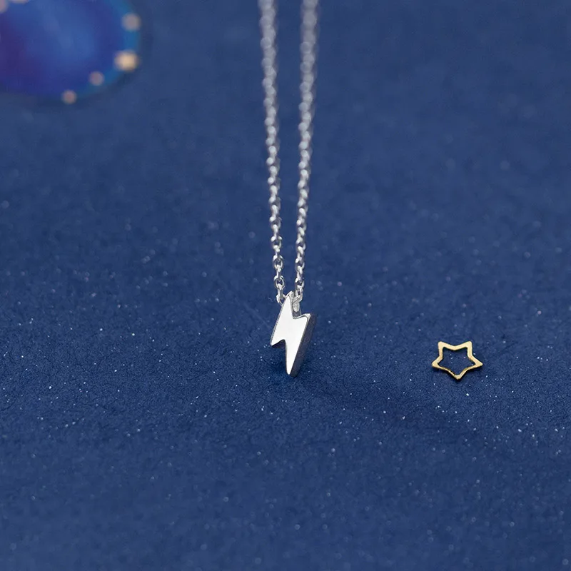 Trusta Lightning Necklace 925 Sterling Silver Made Real Silver Pendant Girls Love Gift for Women Necklaces Jewelry DS2356