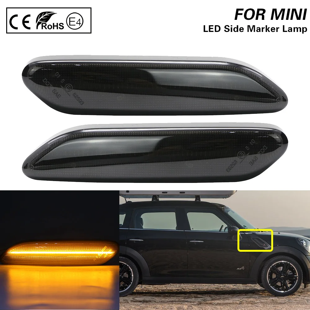 

2X LED side marker lamp turn signal light Smoke lens Amber light For Mini R60 Countryman R61 Paceman 12-17