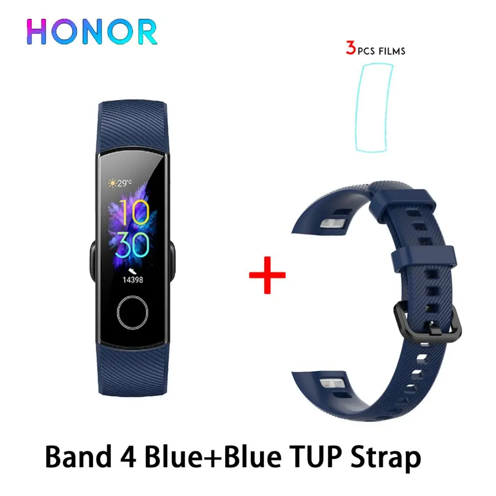 Умный Браслет huawei Honor Band 5, 4, 0,95 дюйма, трекер, умный OLED, для плавания, водонепроницаемый, Bluetooth, фитнес-трекер, сенсорный экран - Цвет: band4 blue n blue