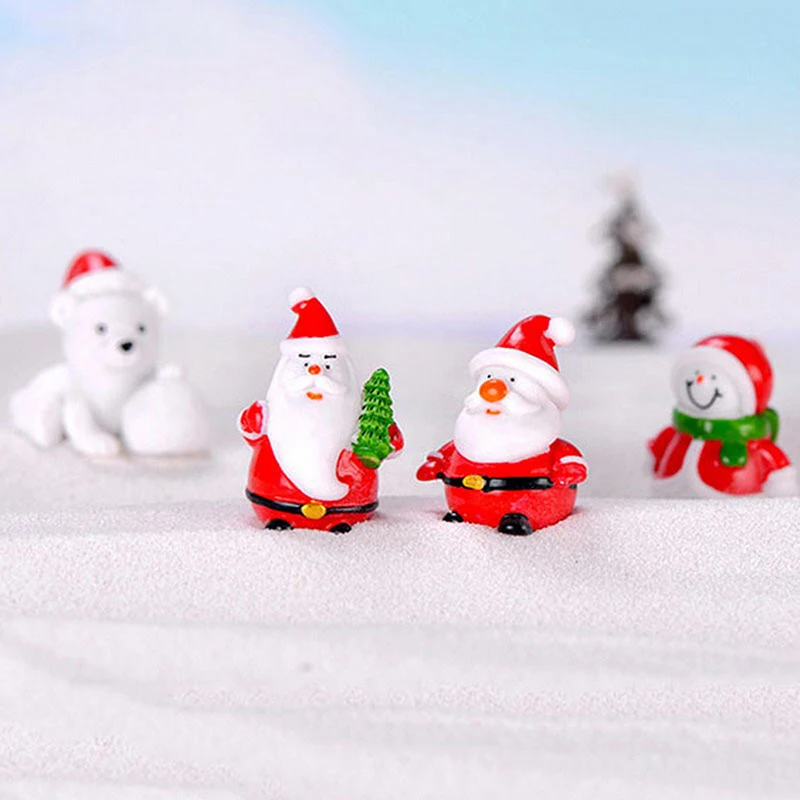 Mini Resin Christmas Decoration Santa Claus Snowman Model Christmas Tree Miniature Figurines Home Decoration