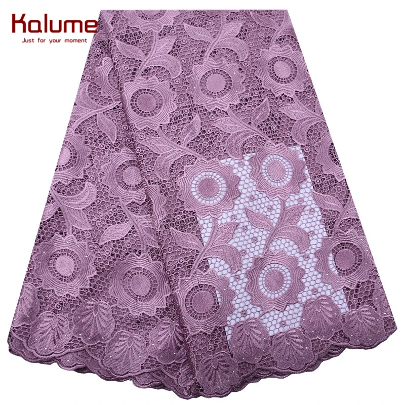 

Kalume High Quality Nigerian Water Soluble Cord Lace Fabric 5 Yard African Guipure Cord Lace Fabric With Stones For WeddingF1796