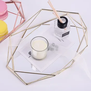 

Three-dimensional Cosmetics Jewelry Holder Sundries Desktop Plate Iron Kitchen Storage Tray Nordic Style Geometry Dessert