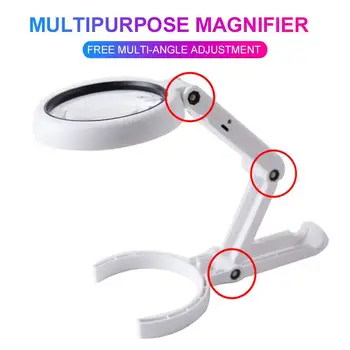 

Magnifying Glass Biological Desktop Jewelry School Teaching Supplies Stand 8 LED Lights Durable Portable Foldable Magnifier