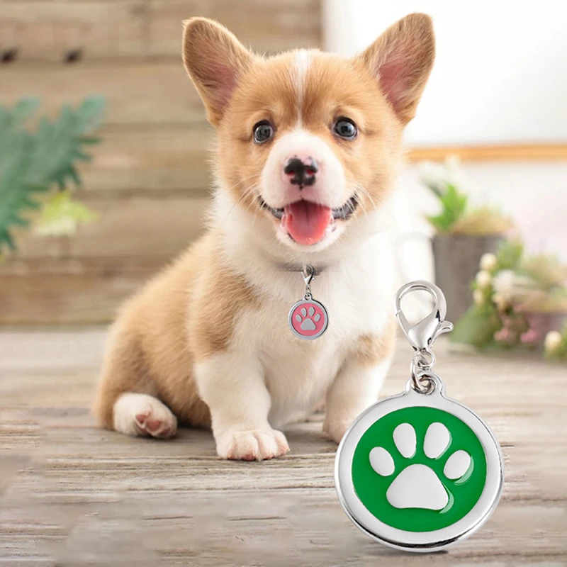 Title 3, 2 PCs Enamel Bone Paw Pet Cat Tags Dog ID Tag C...