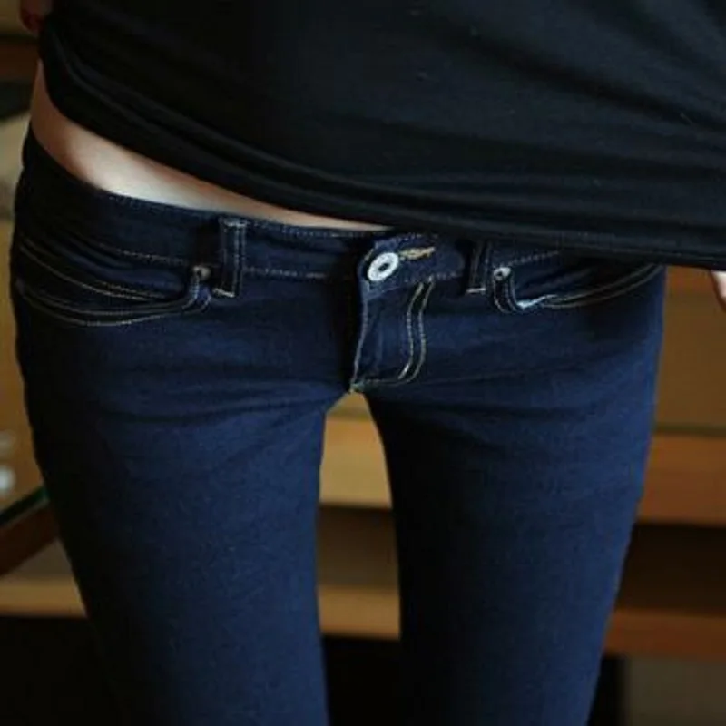 Эластичные женские джинсы с низкой посадкой на весну и лето, стиль, облегающие Женские брюки, узкие брюки-карандаш, темно-синие