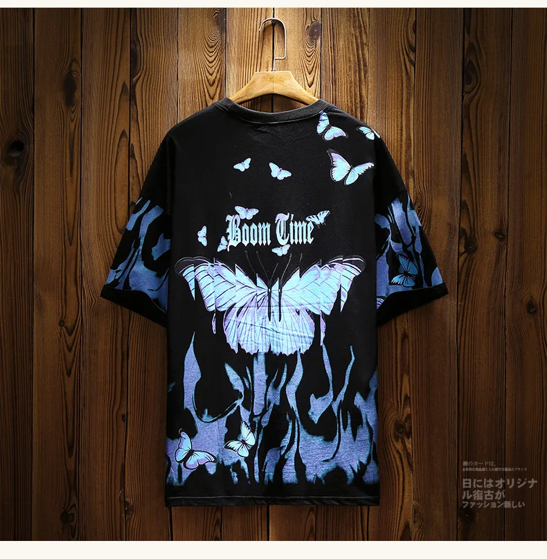 

Summer Hip Hop Half Sleeve Printed Black Tshirt Cotton Anime Street Mens Japanese T Shirts Hip Hop Rapper Clothing Style II50DX