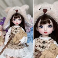 

1/6 BJD Doll 30cm Girl Doll with Blue Eyes Brown Wigs Full Set Outfit Realistic