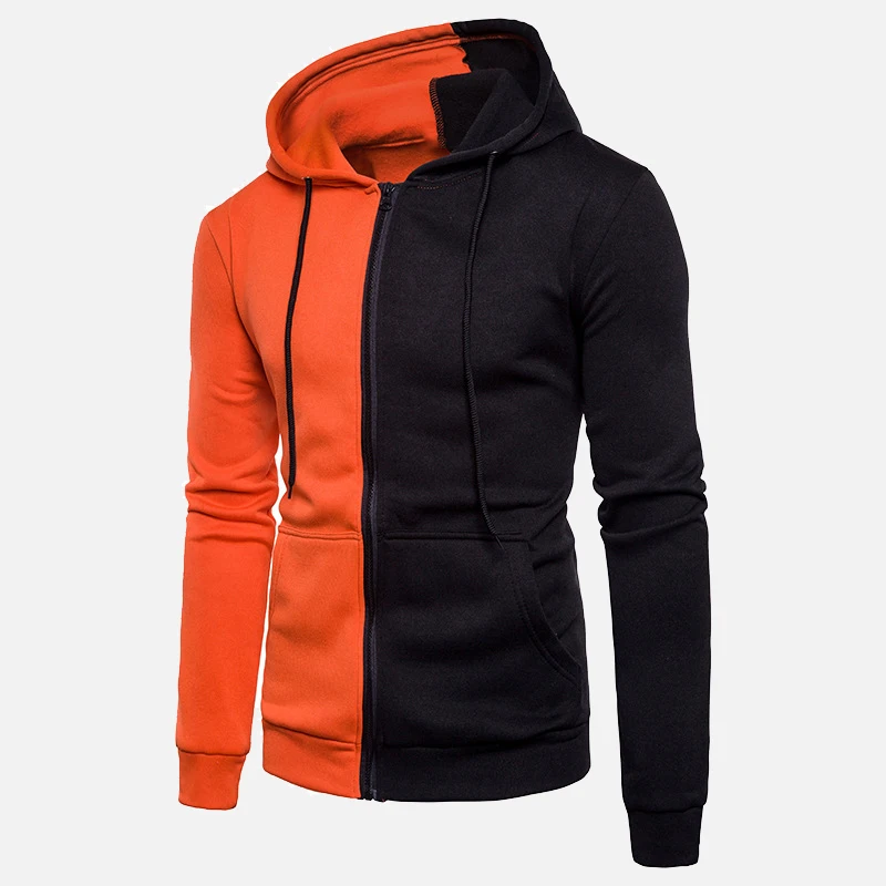 Orange Winter Hooded Fleece Thicken Mens Sweatshirt Zipper Badge Pockets Patchwork Male Hoody Casual Solid Warm Man Pullover Tops - Цвет: Orange