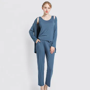 

3 pieces plus size pajamas for women round-neck cardigan long sleeves pants pajamas set soft home suit clothing female sleepwear