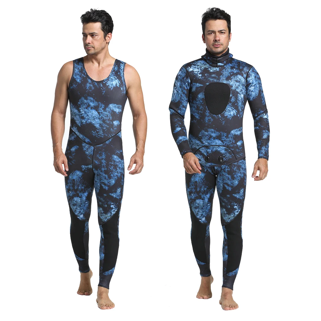 Mens Camo 3mm Neoprene Two-Piece Wetsuits Scuba Dive Surf Spearfishing Water Sports Wetsuit 