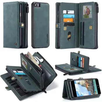 

luxury leather wallet case for iphone 11 Multifunctional Removeable Zipper 17 Card Slot 2 in 1 Case for iphone 6 7 8 X XS XR MAX