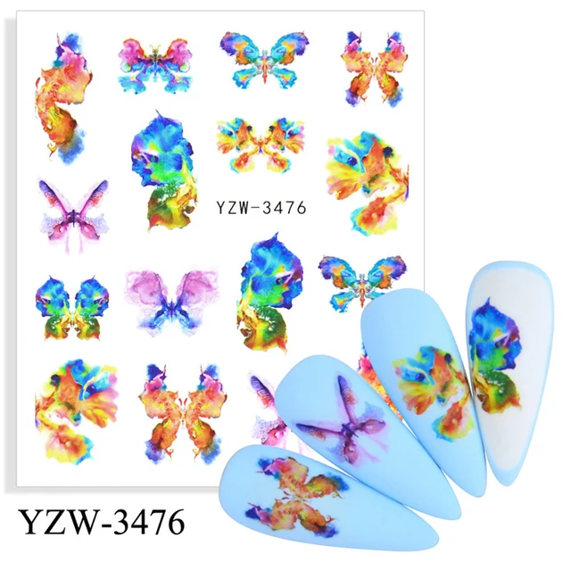 Colorful Face Flower Stickers Nail Stickers Transfer Nails Water Decal Nail Decals Leaf Sticker Series Watermark Nails Geometric YZW-3476