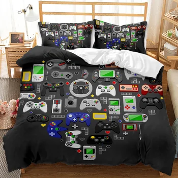 

Black and White Bedding Set King Size Game Equipment Duvet Cover 3D Quilt Headset Camera PSP Bedclothes Play Game Home Textiles
