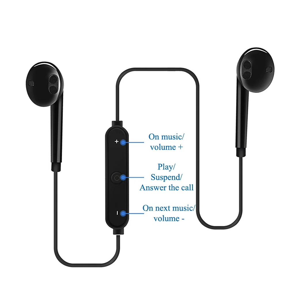S6 спортивные наушники-вкладыши с шейным ободком S6 беспроводные наушники Bluetooth V4.1 наушники с микрофоном стерео наушники гарнитура для iPhone Xiaomi huawei