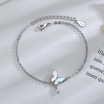 

LISM 925 Sterling Silver Cute Bracelet Simple Korean Style Trendy Student Fashion Flash Diamond Shell Butterfly Bracelet Female