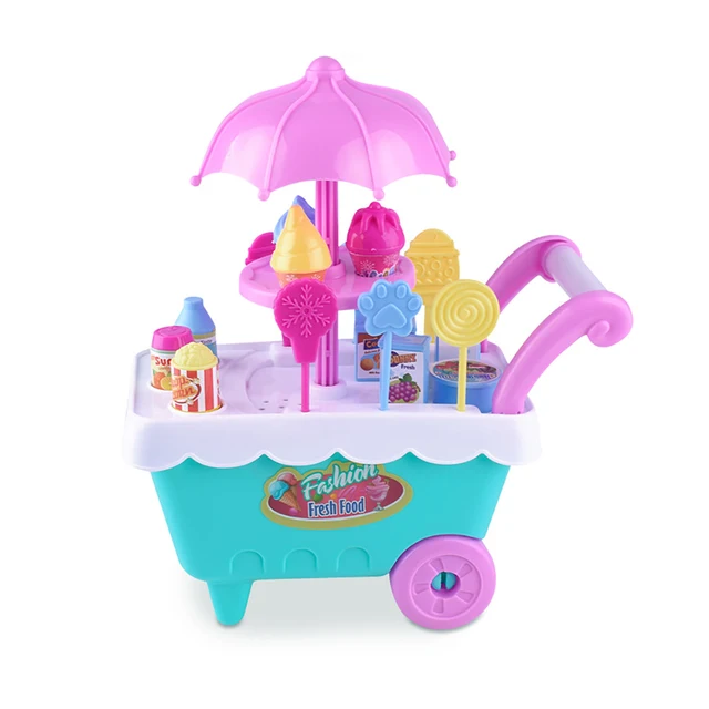 Lovely Simulation Candy Lollipop Ice Cream Plastic Trolley Children Girls Toy Supermarket Children Play Toy Ice Cream Cart Gifts 3