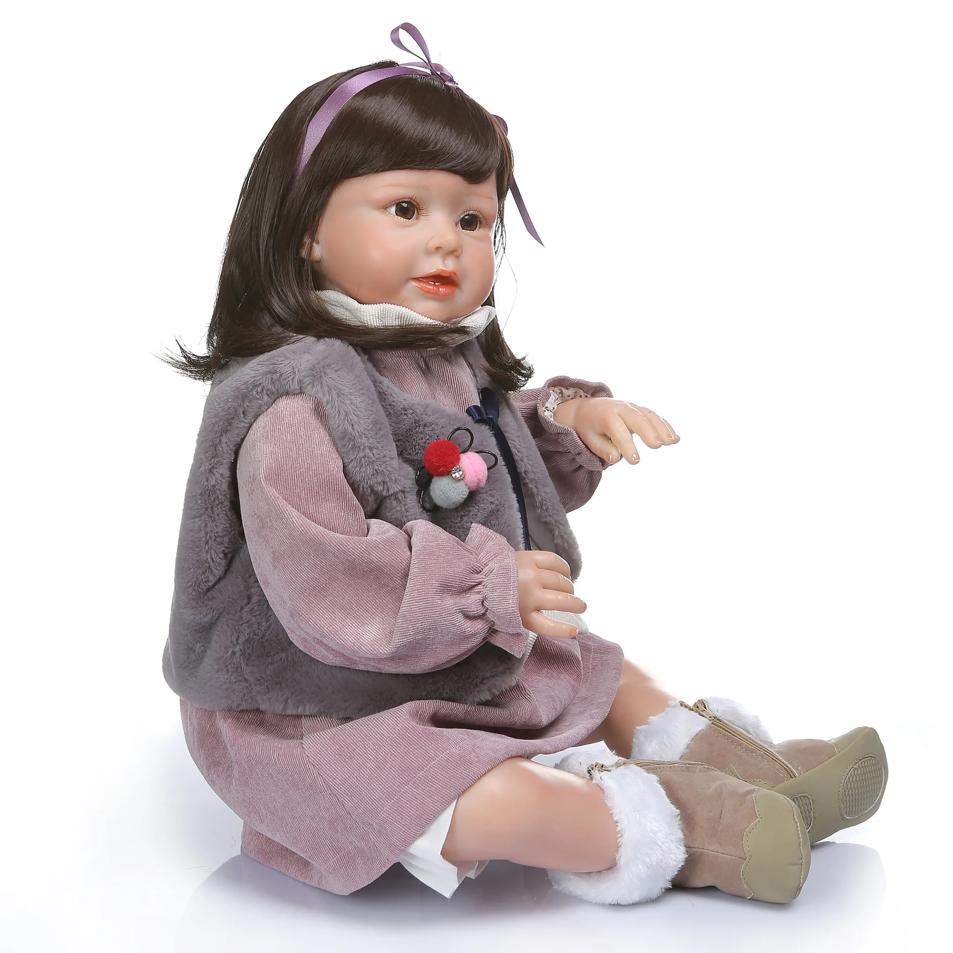 

70cm Cute Reborn Doll Long Hair Real Touch Soft Silicone Simulation Baby Children Creative Doll Clothes Birthday Gift AA50DT