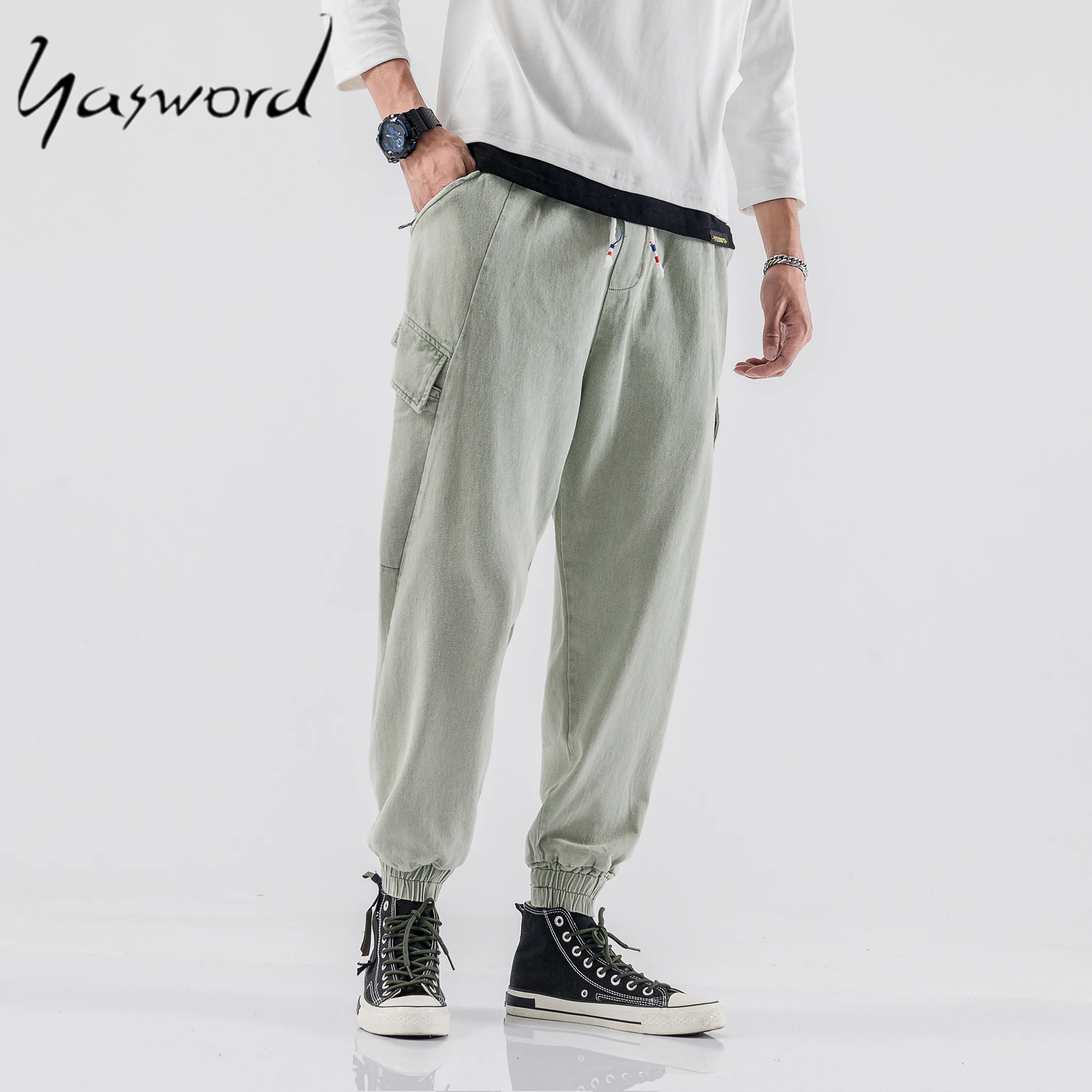 Yasword Men Cargo Pants Harem Trousers Straight Ankle-Length Solid Color Casual Fashion Loose Male Clothing Streetwear Yasword Men Cargo Pants Harem Trousers Straight Ankle-Length Solid Color Casual Fashion Loose Male Clothing Streetwear