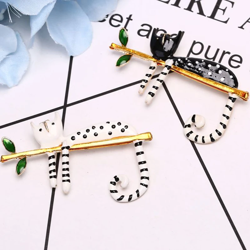 Wave Point Cat Sleeping On The Tree Brooch Fashion Enamel Brooches Collar Badge Corsage Jewelry Accessories