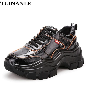 

TUINANLE Platform Sneakers Soft Split Leather High Quality Womens Shoes High Heel Chunky Ladies Sneakers Autumn Tenis Feminino