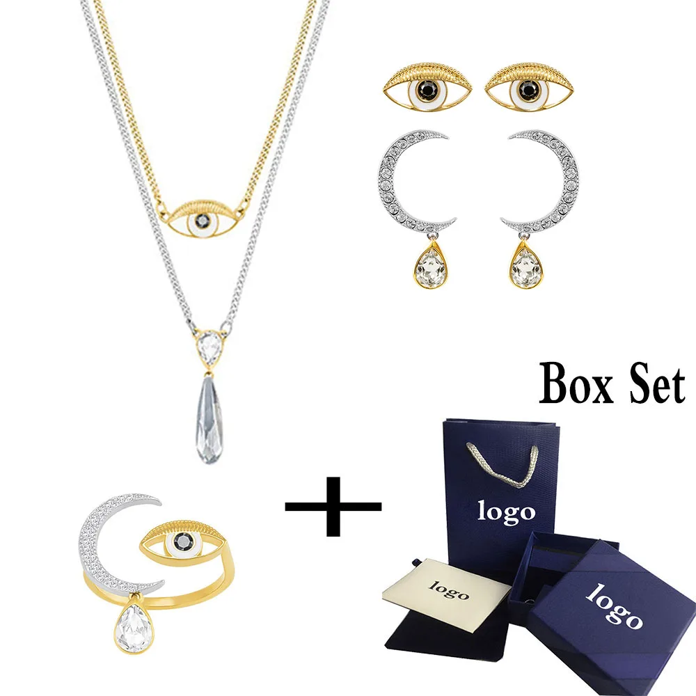 Модный высококачественный комплект Gipsy Devil Eye, оригинальные женские ювелирные изделия, хрустальные глаза для подружек, романтический подарок на день рождения - Окраска металла: 1 set ring 7