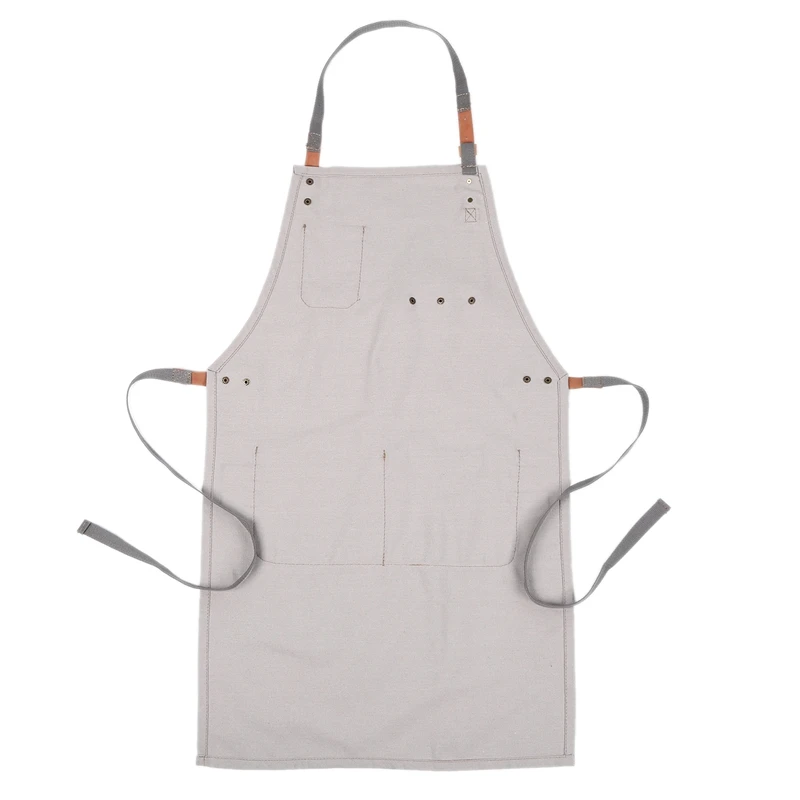 1 Pcs Beige Apron Durable Canvas Working Apron Cross-Back Straps and Adjustable with Pockets, for Women Men Use in Home School C